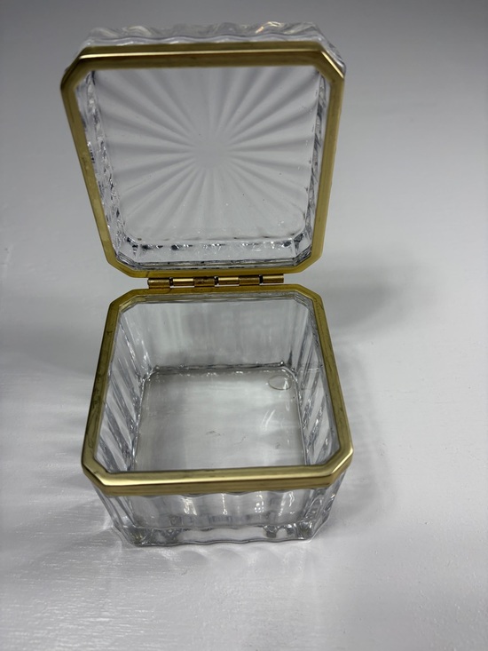 Other - Vintage crystal jewelry casket with brass hinge 3 1/2 in. Square trinket box
